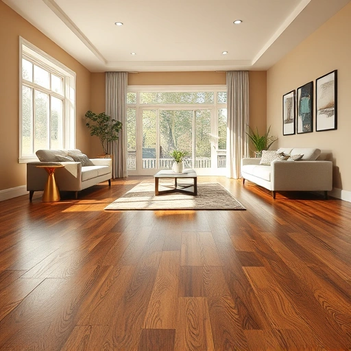 Spacious Villa Park living room with elegant hardwood floors, warm beige walls, and modern decor enhancing sophistication.