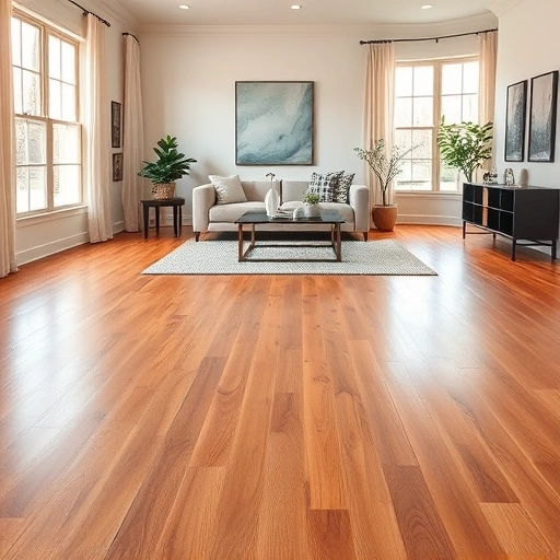 Nail-down hardwood flooring in a polished living room with warm tones, stylish furniture, and natural light.