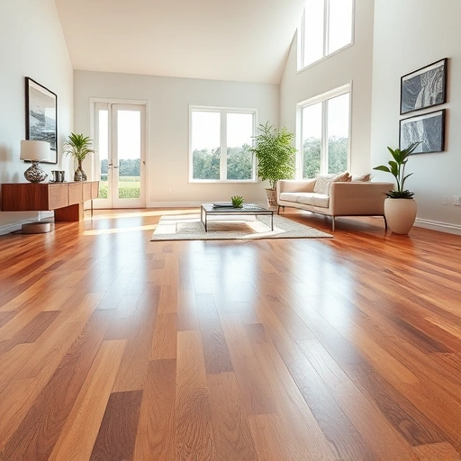 Spacious modern living room in Wheaton IL featuring luxurious hardwood flooring and elegant minimalist decor.