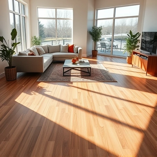 Luxury vinyl tile flooring installation in a spacious Darien IL living room with warm wood tones and stylish decor.