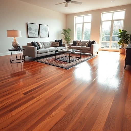Spacious living room in Darien IL with warm laminate flooring, elegant furniture, and soft neutral walls.