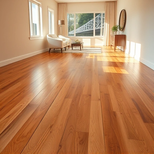 Beautifully finished hardwood floor installation in Merrillville IN, featuring rich wood tones and elegant white baseboards.
