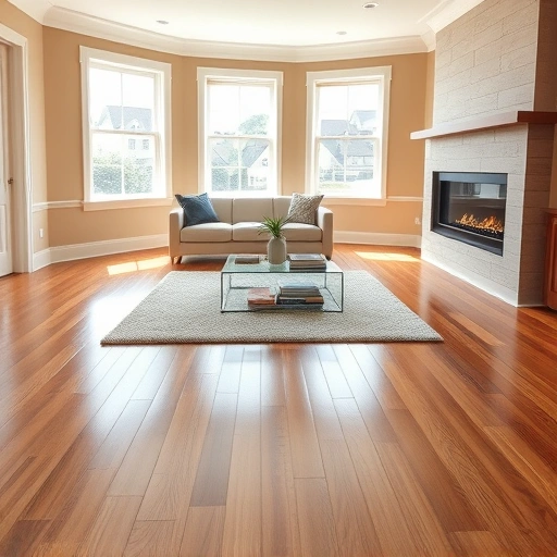 Spacious living room in Westmont, IL, featuring gleaming hardwood floors, modern furniture, and cozy fireplace.