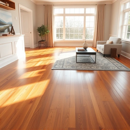 Spacious living room in Lockport, IL with polished hardwood floors, stylish rug, and elegant decor elements.