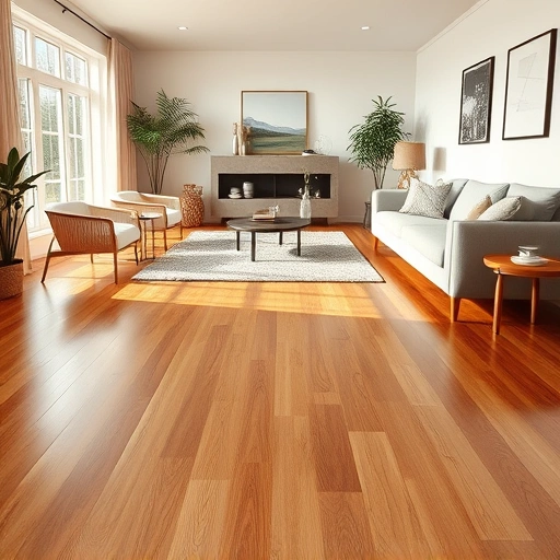 Beautiful hardwood flooring installation in Schererville IN with warm tones, modern furniture, and natural light.