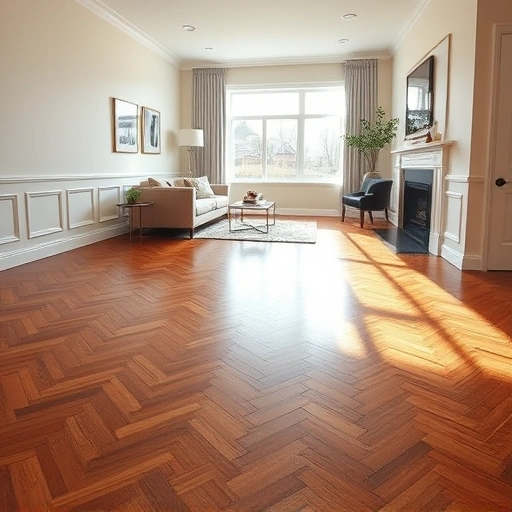 Spacious well-lit room featuring rich wooden herringbone flooring and elegant decor in Orland Park IL.