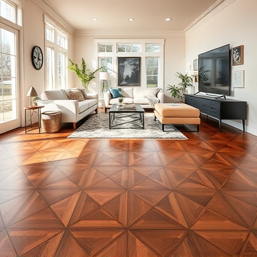 Spacious living room in Hinsdale IL with rich hardwood flooring, modern furniture, and warm decorative elements.
