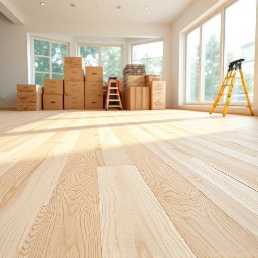 Completed plywood subfloor installation in a modern Darien IL home, showcasing smooth seams and natural wood grain.