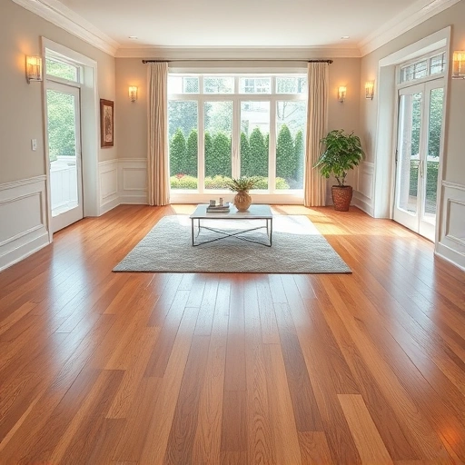 Luxury vinyl tile flooring installation in a bright living room with warm wood grain, neutral walls, and stylish decor.