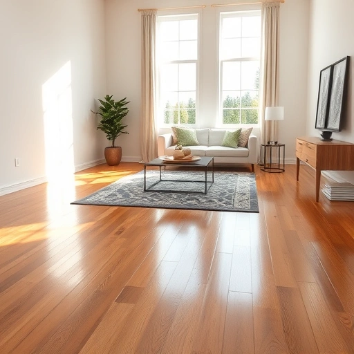 Luxurious polished hardwood floor installation in Highland IN, featuring minimalist decor and natural light ambiance.