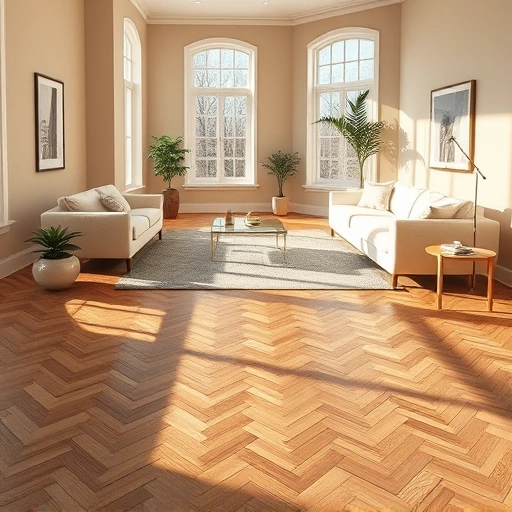 Spacious living room in Darien IL with herringbone vinyl flooring, neutral furniture, and natural light.