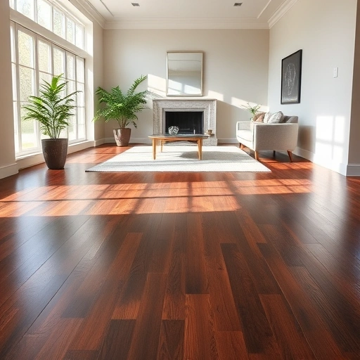 Dark oak hardwood floor shines in a beautifully finished room with modern windows and stylish decor in Darien IL.