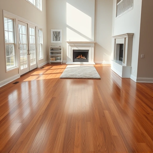 Spacious living room in Darien IL with polished hardwood floors, cozy fireplace, and elegant neutral decor.