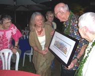 An older couple receiving their Your Memory Lane print at a party