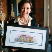 A woman with her 3-building anniversary print