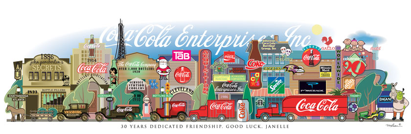 A corporate Coca-Cola retirement print celebrating 30 years of service.