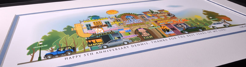 Custom anniversary print with family cars and names