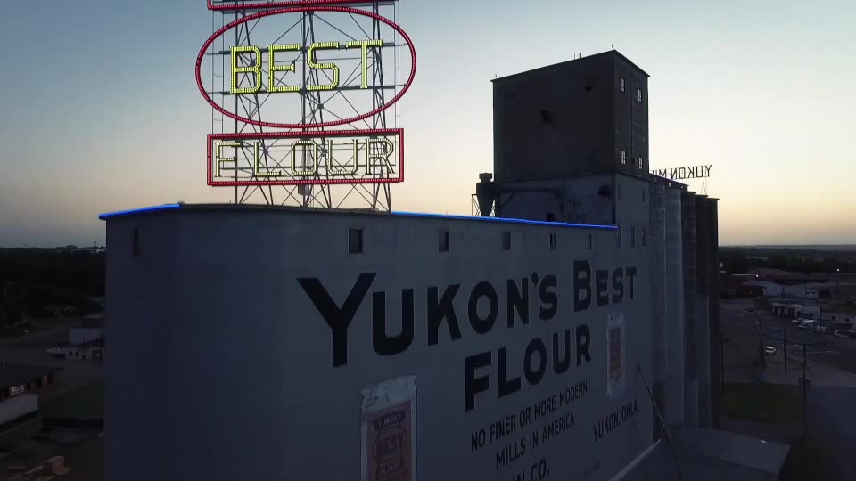 The Yukon's Best Flour mill sign at dusk