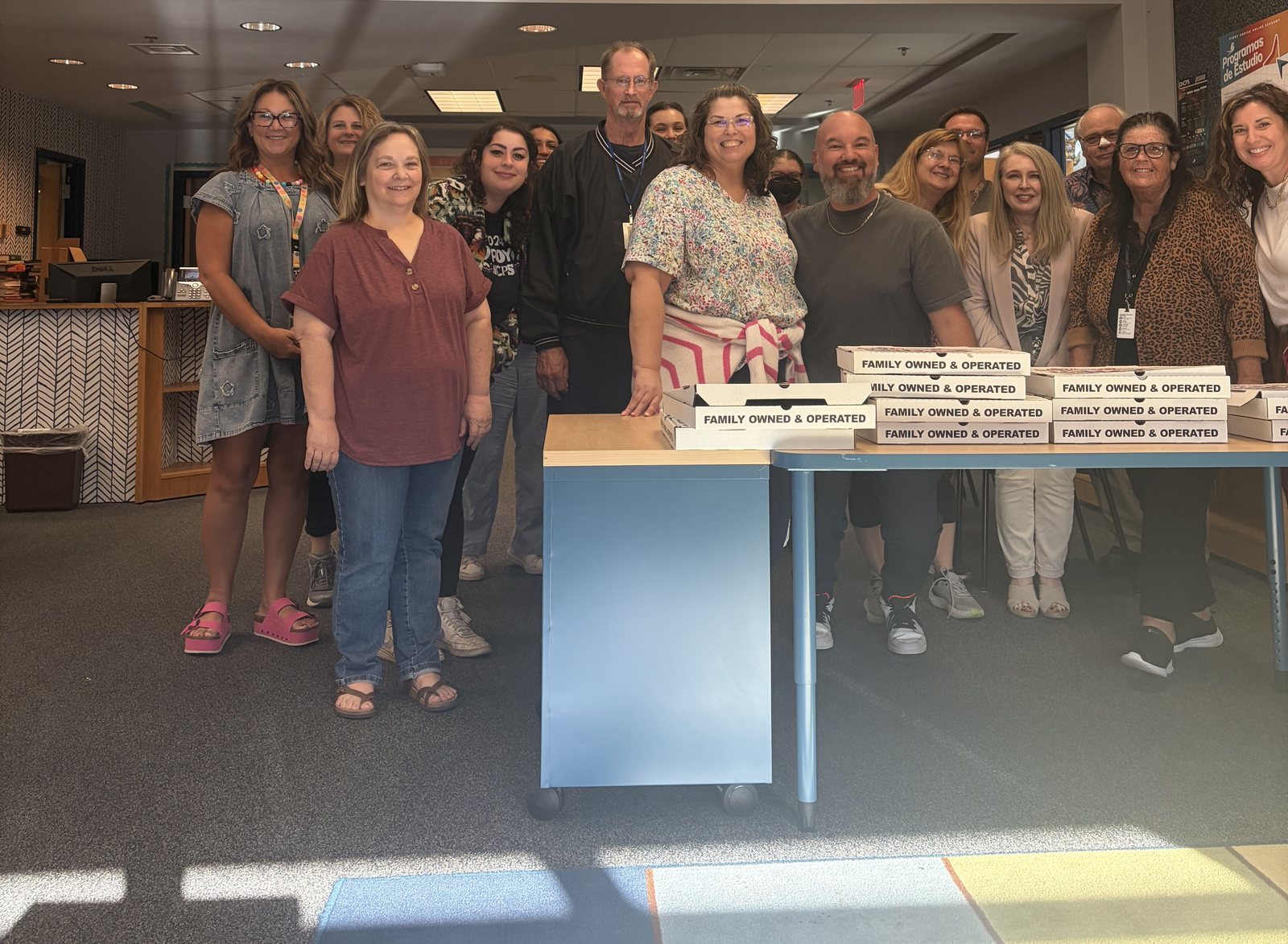 Teachers at Wheeler Middle School with dinner from the 7z Team