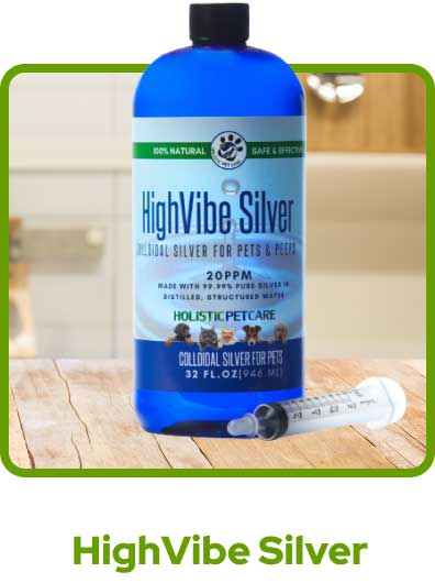 A bottle of HighVibe Silver colloidal silver for pets