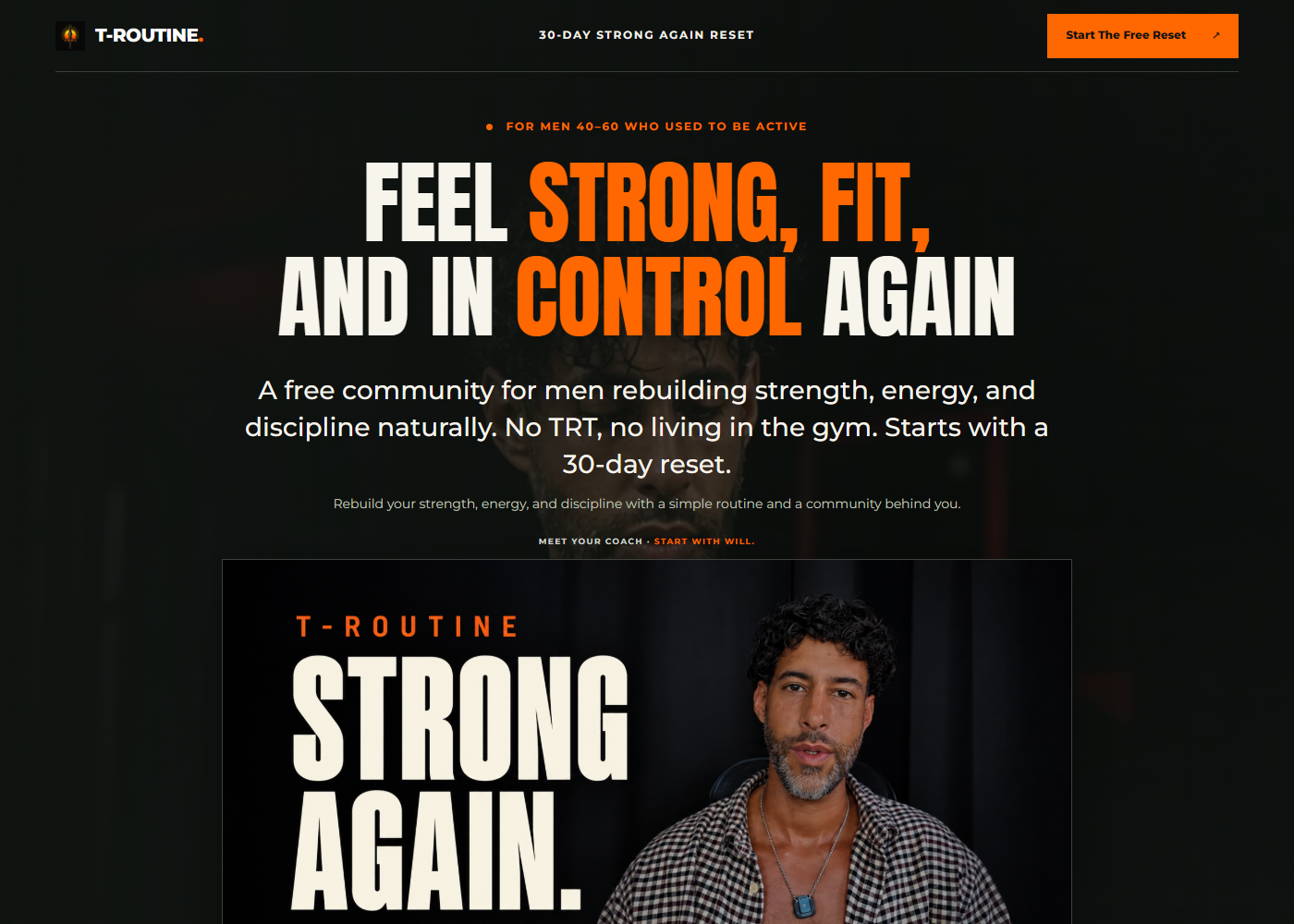 T-Routine landing-page variation design preview