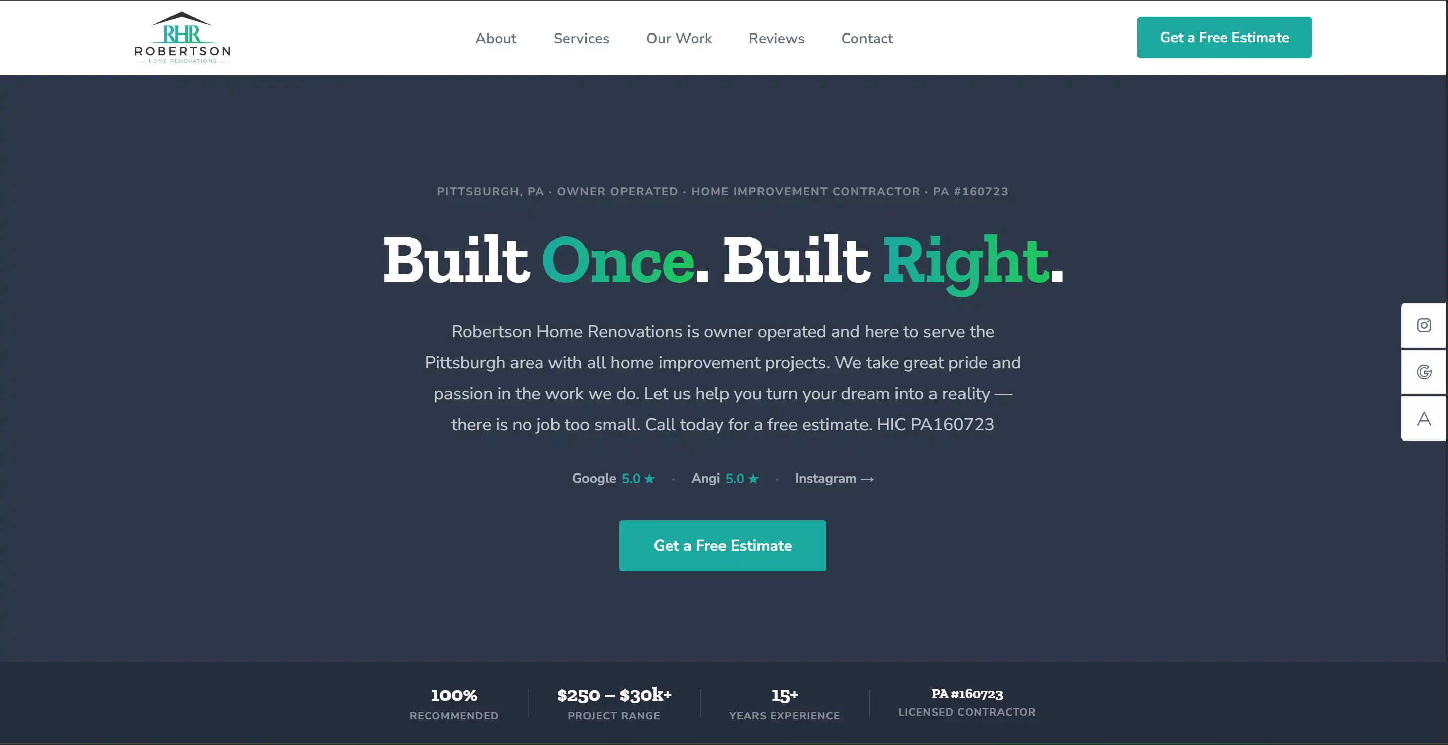 Robertson Home Renovations website
