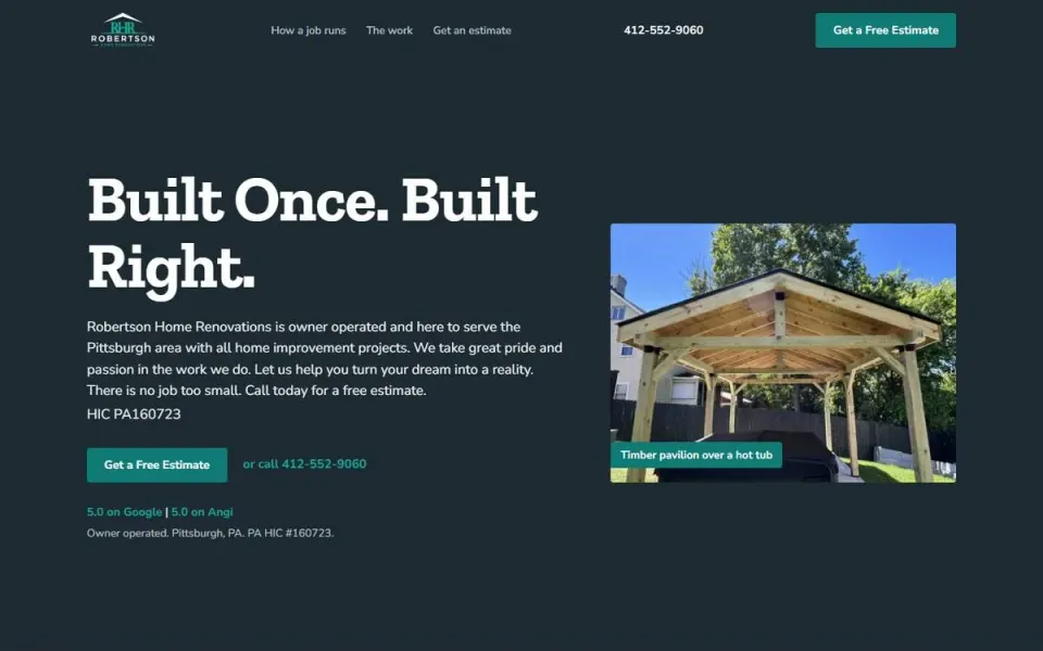 The Robertson Home Renovations home page on a desktop screen.