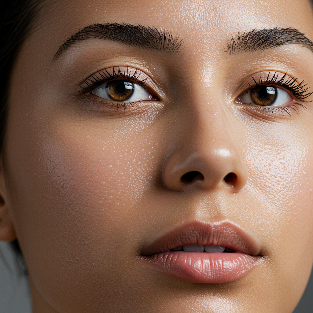 Close-up of smooth hydrated skin texture after skin booster treatment