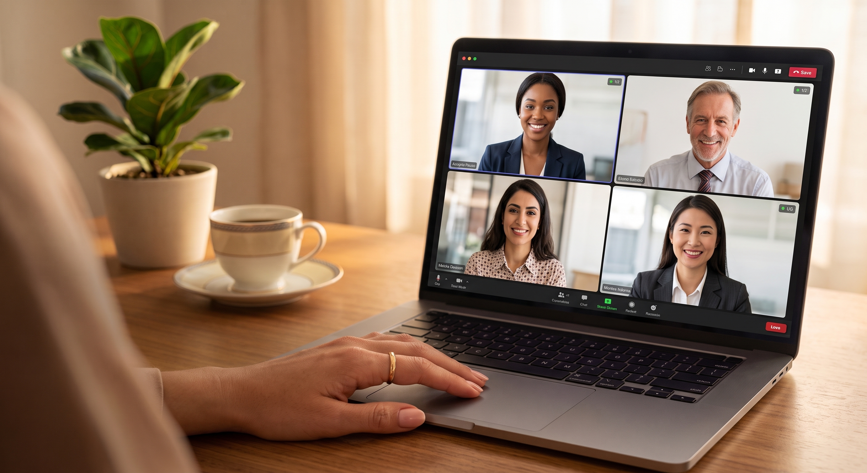 Persona participando en una capacitación profesional por videoconferencia desde su laptop
