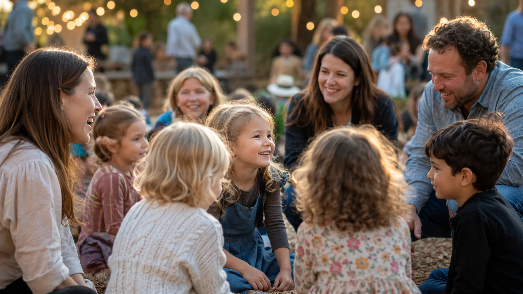 Children and parents gathered together at a warm school celebration