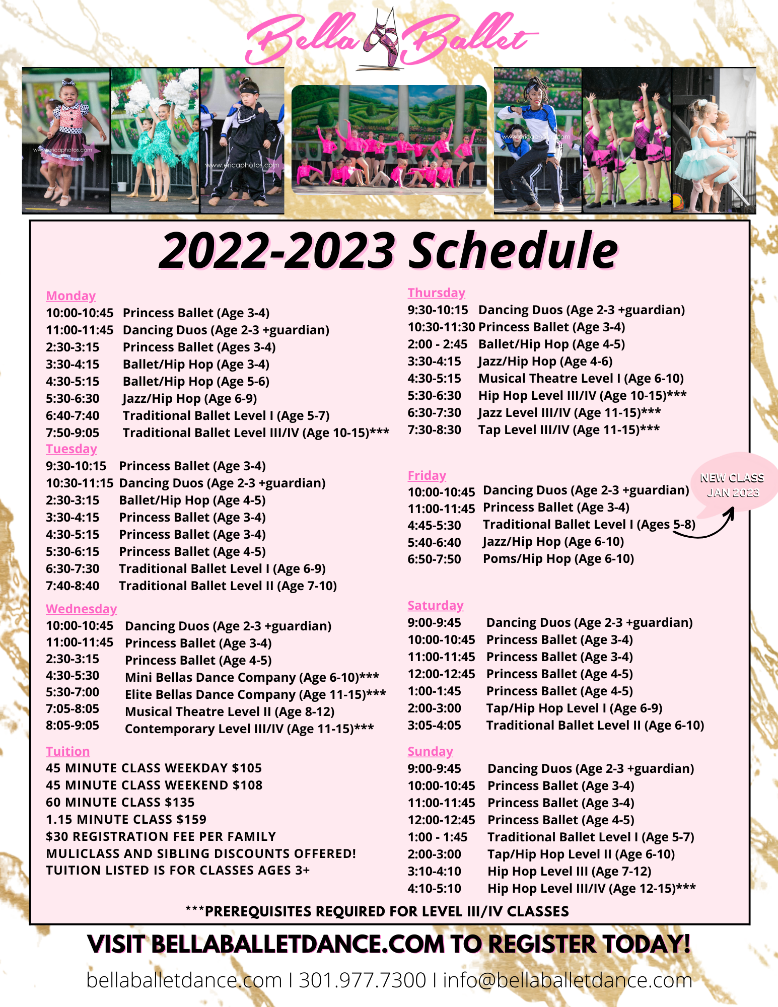 bella ballet dance class schedule
