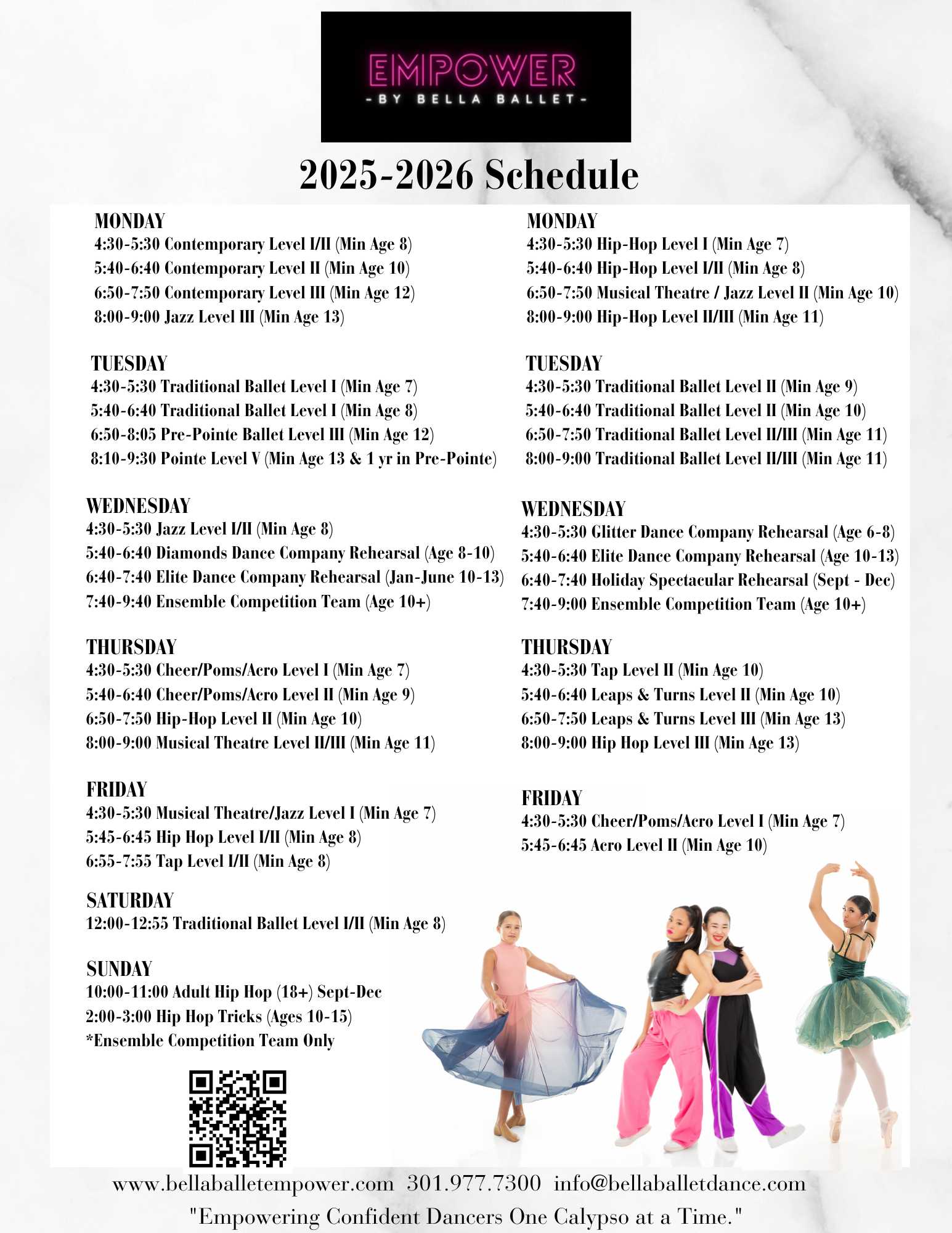 bella ballet dance class schedule