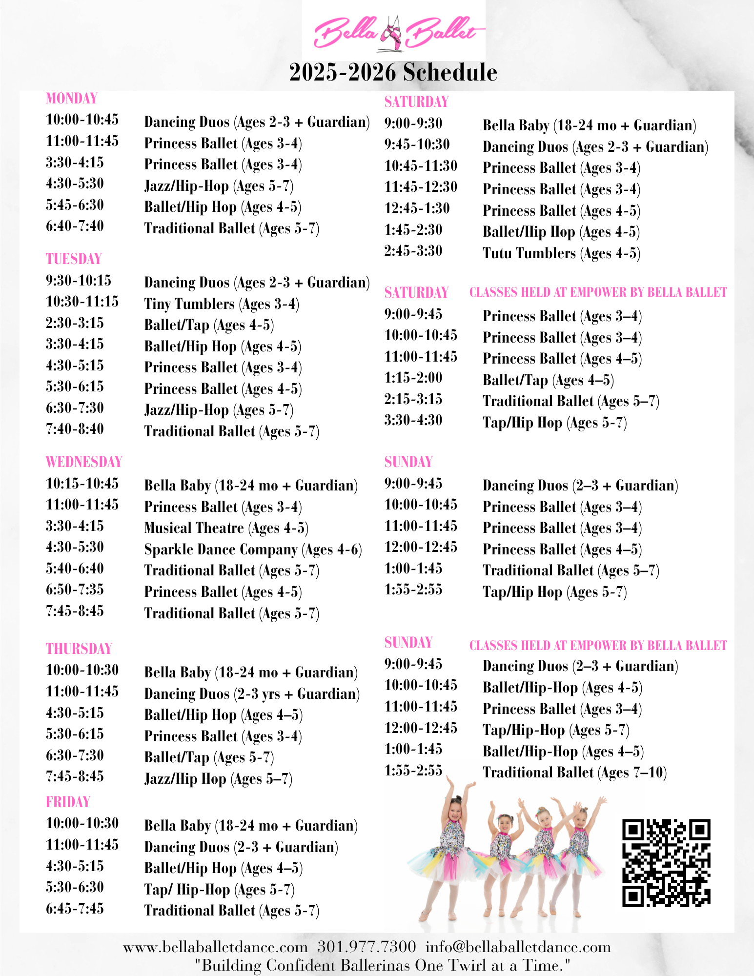 bella ballet dance class schedule