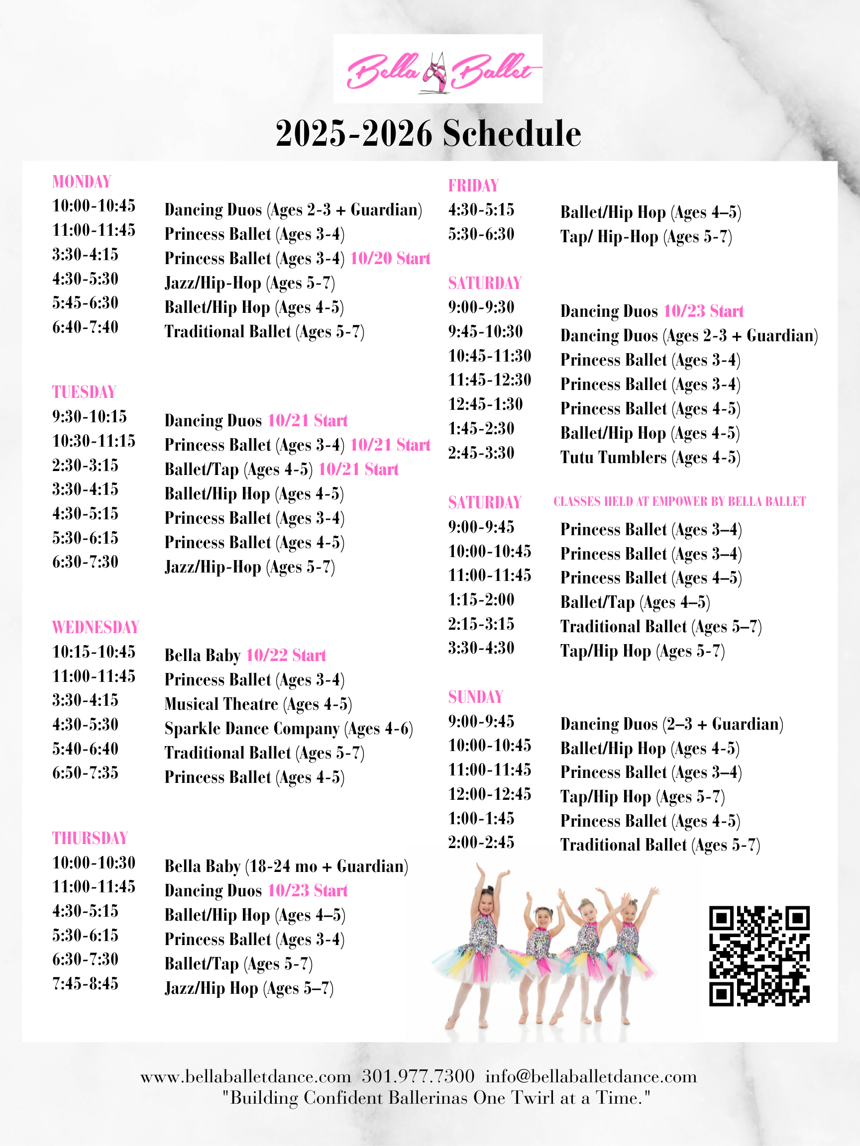 bella ballet dance class schedule