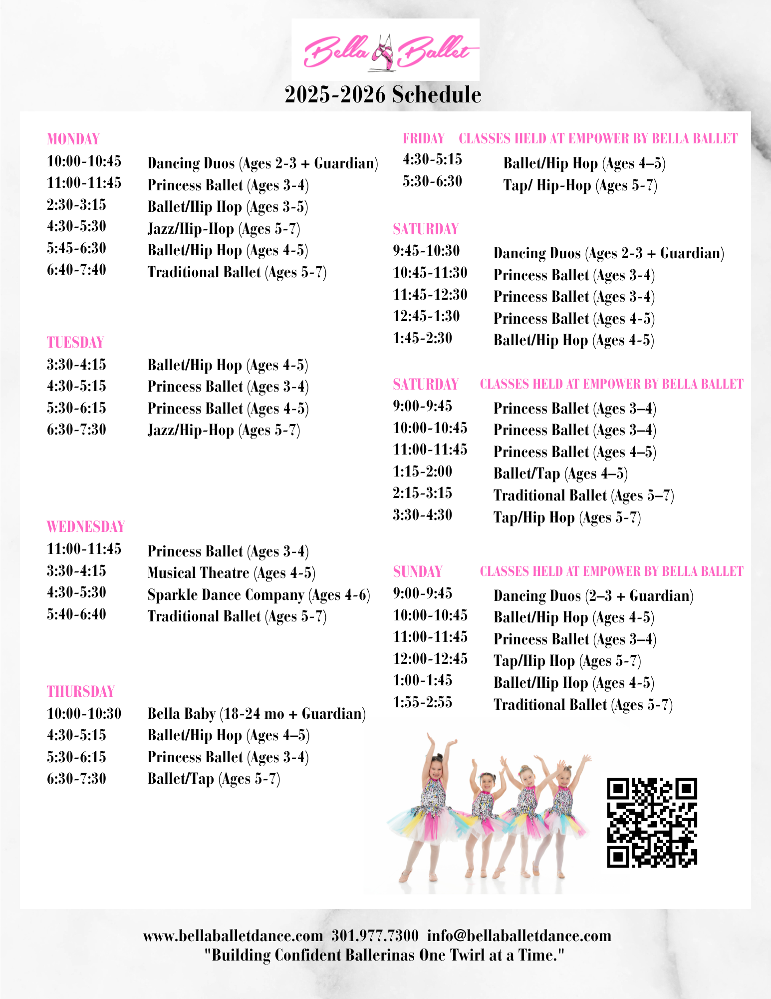 bella ballet dance class schedule