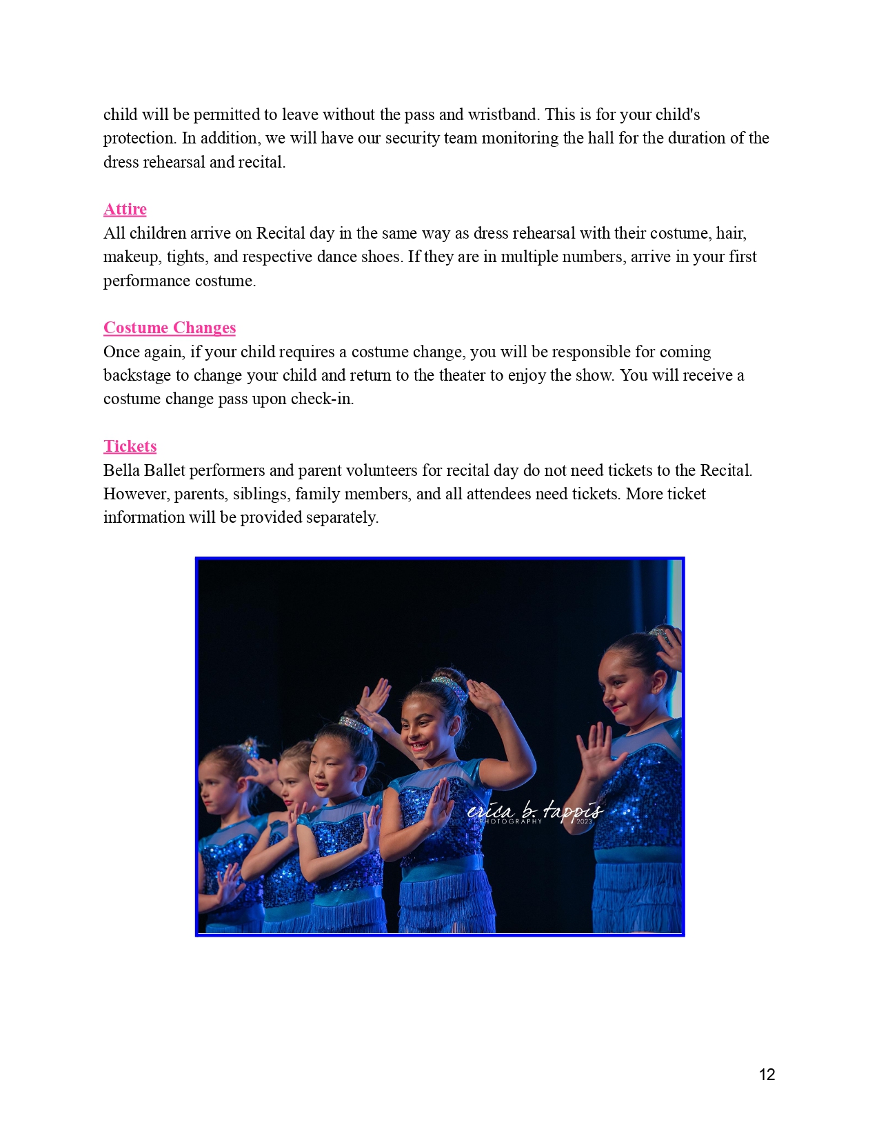 Dress Recital Arrival Times