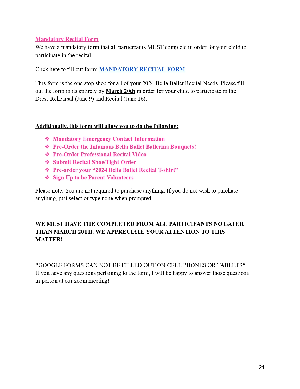 Performer Recital Information