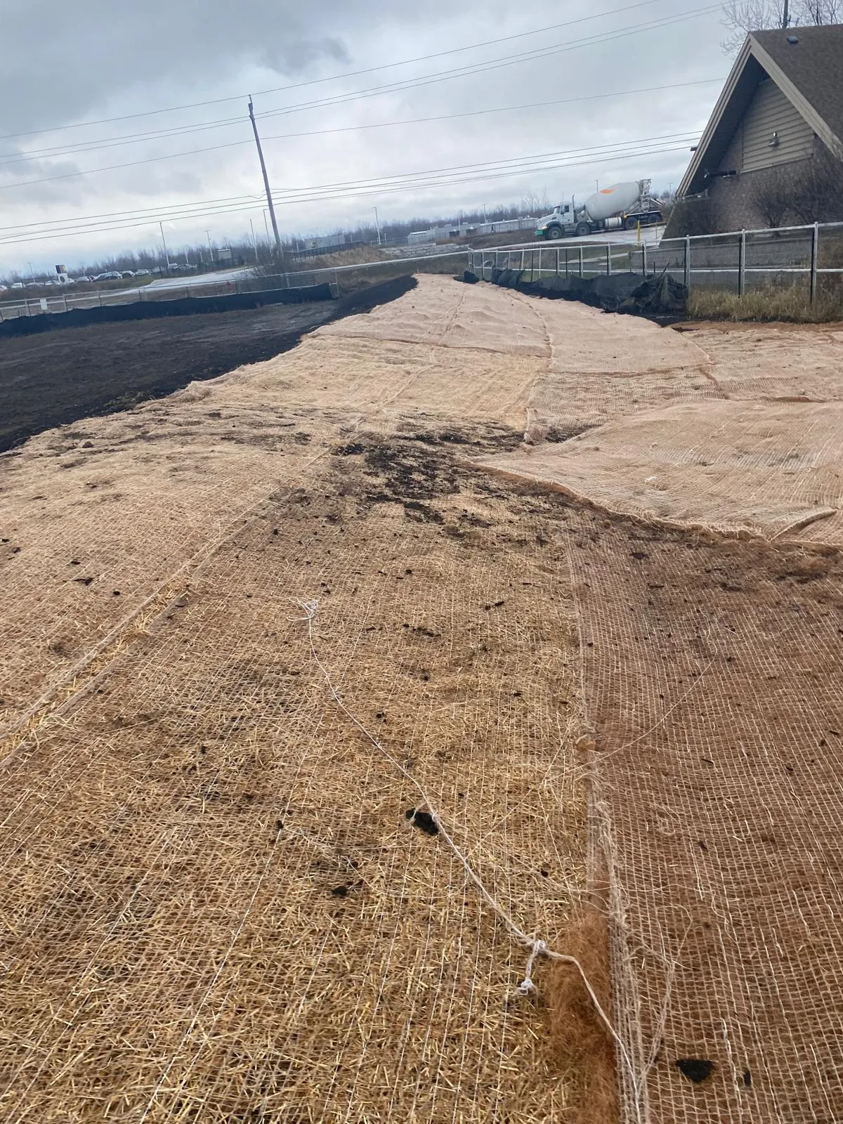 Silt fence and erosion control setup on a graded GTA site