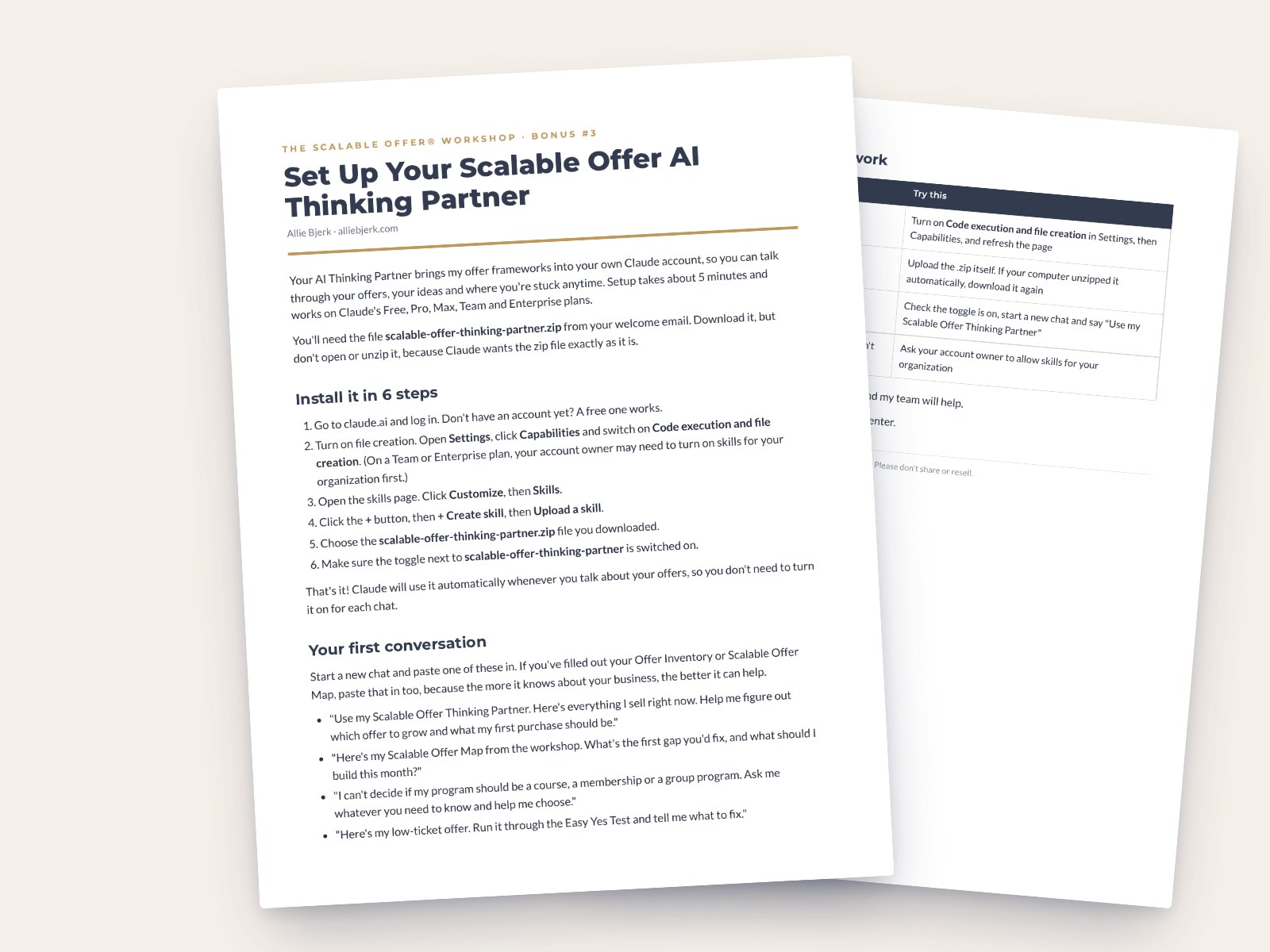 Allie's Scalable Offer AI Thinking Partner setup guide