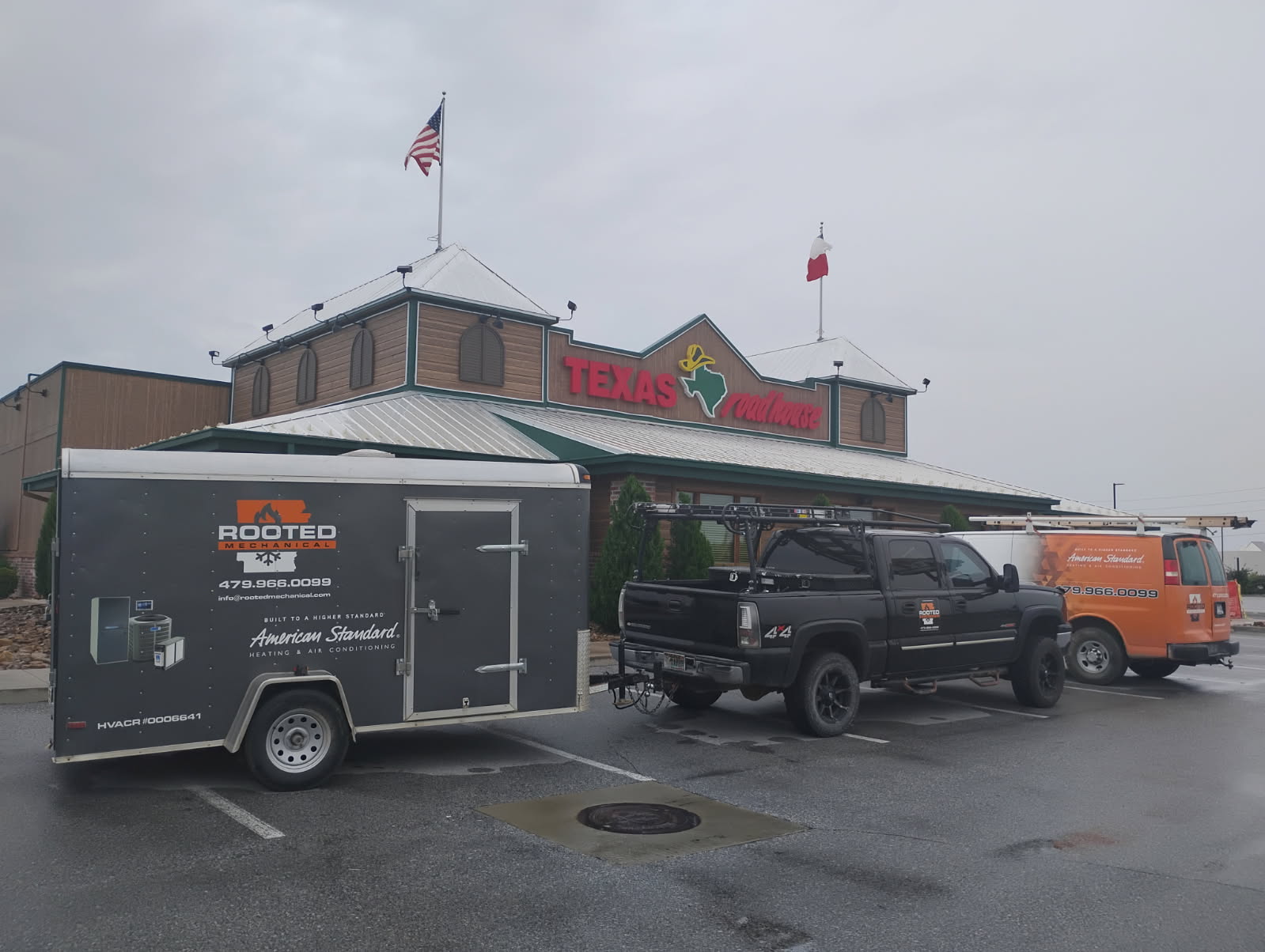 HVAC maintenance service van at jobsite in Rogers Arkansas