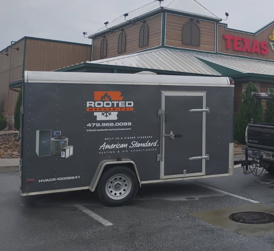 HVAC company trailer at jobsite in Gravette Arkansas