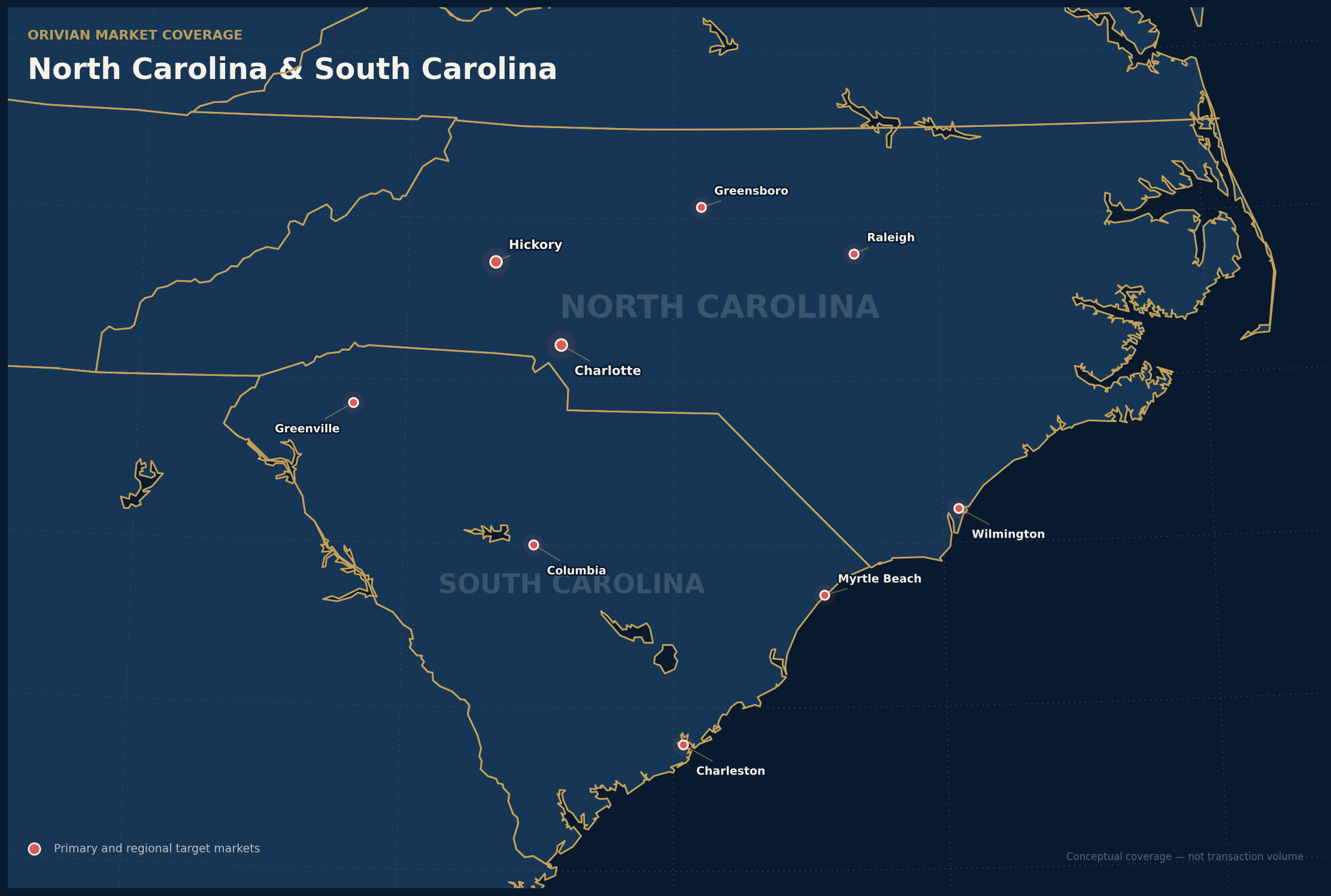 ORIVIAN market coverage map for North Carolina and South Carolina