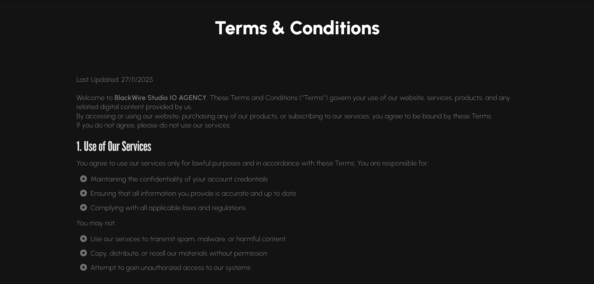Terms & Conditions | Blackwire Studio IO
