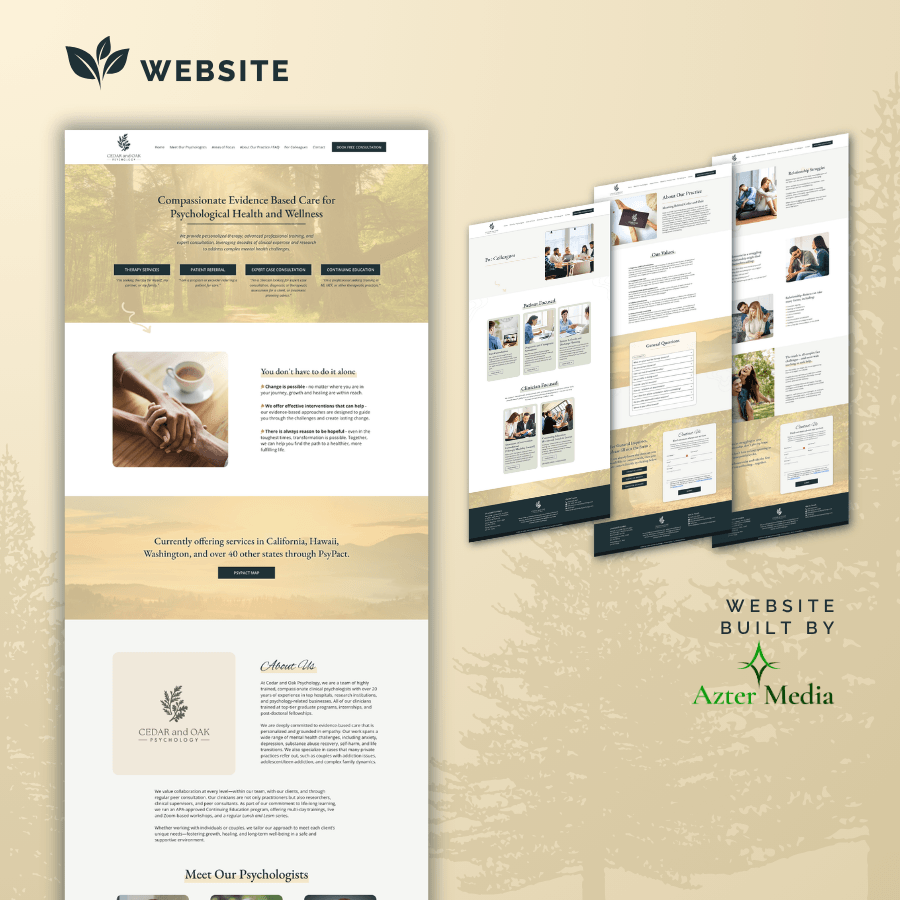 Psychology practice website design by Azter Media