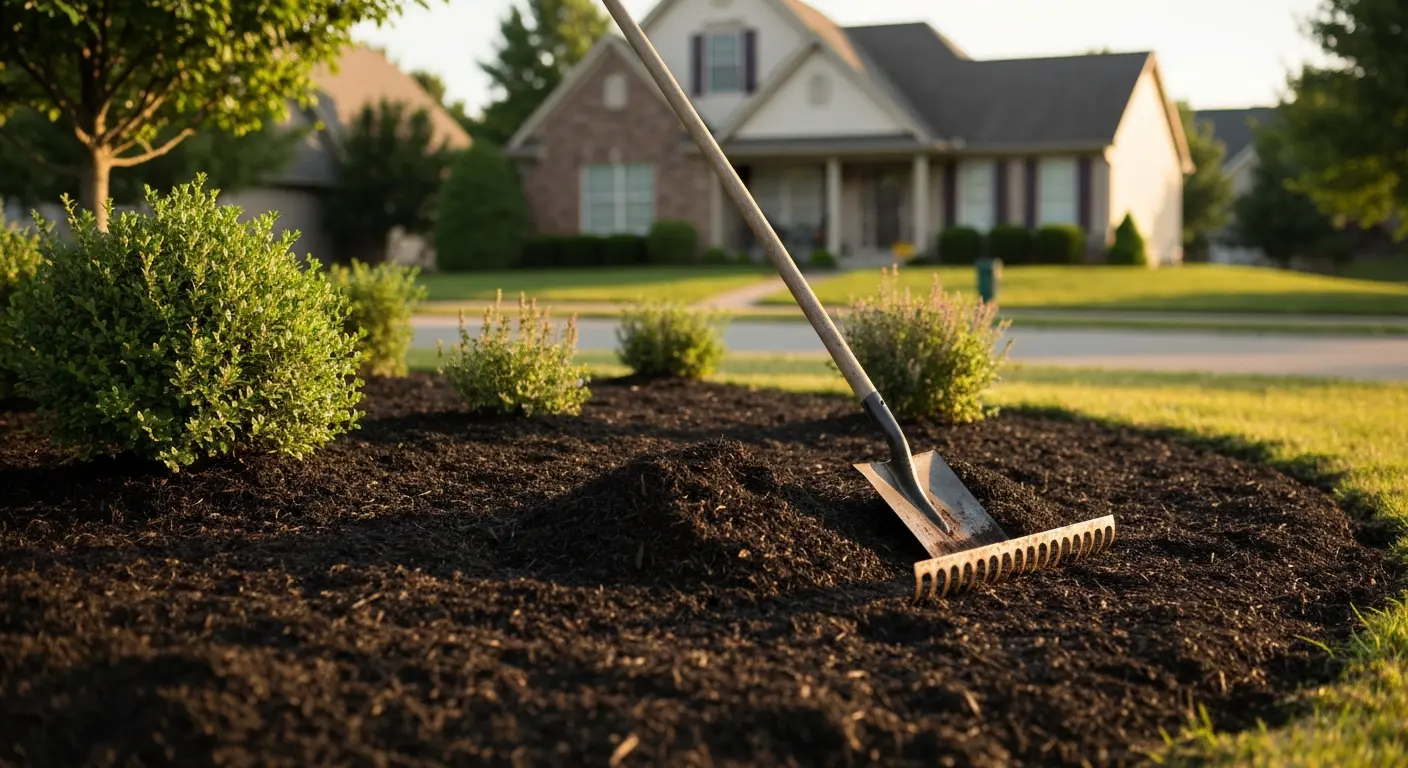 Mulch installation in flower beds