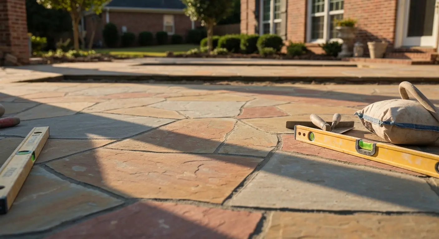 Flagstone patio installation