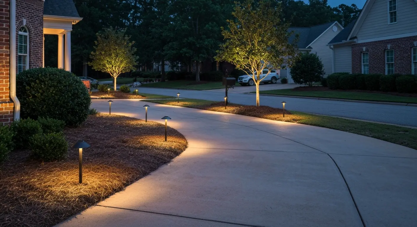 Driveway entrance lighting at night