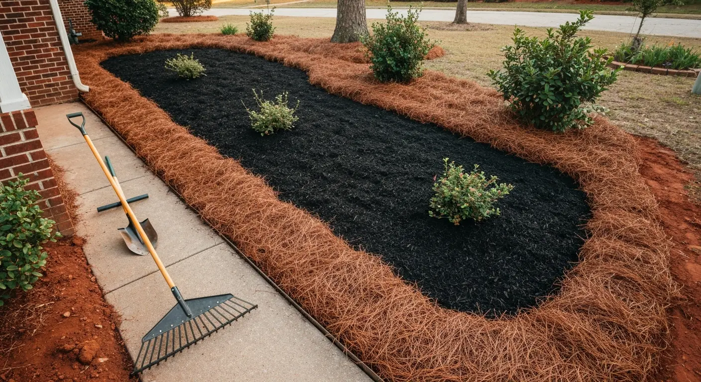 Mulch and pine straw installation