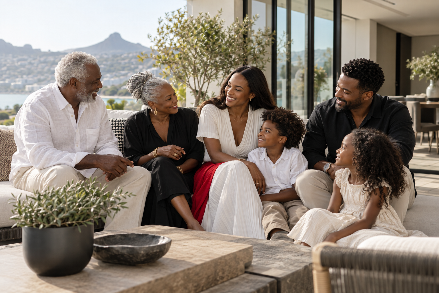 Three generations of a family spending time together at home