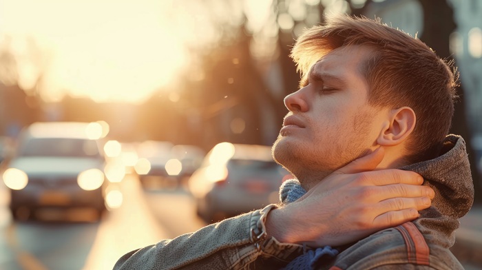young man with whiplash pain after accident